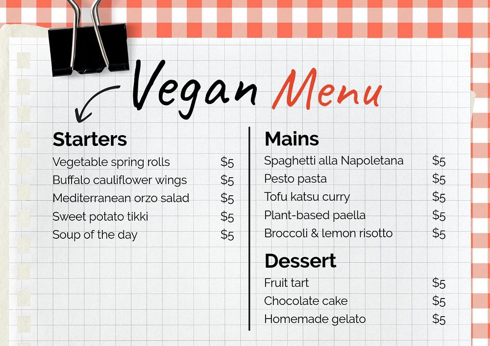 Vegan menu template, editable design