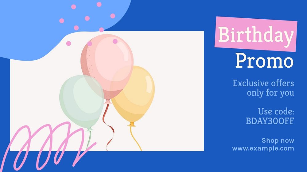 Birthday promo  blog banner template, editable text