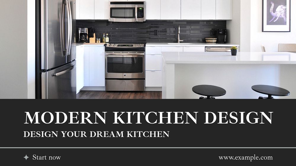 Modern kitchen design  blog banner template, editable text