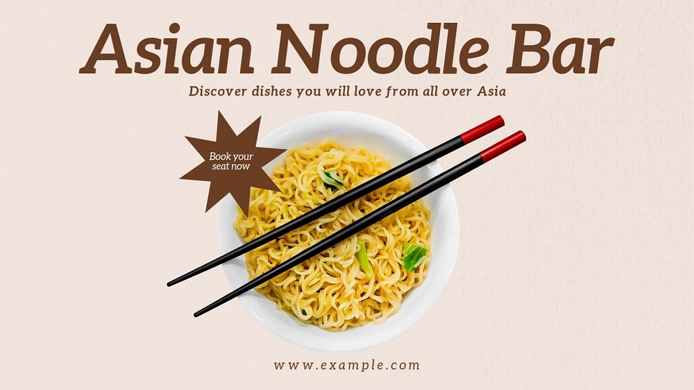 Asian noodle bar  blog banner template, editable text