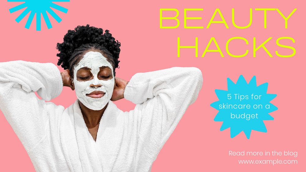 Beauty hacks  blog banner template, editable text