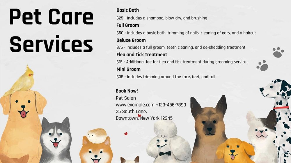 Pet care services blog banner template, editable text