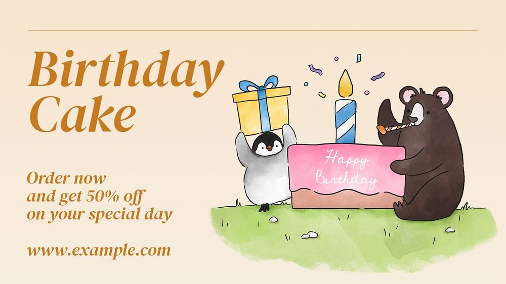 Birthday cake  blog banner template, editable text