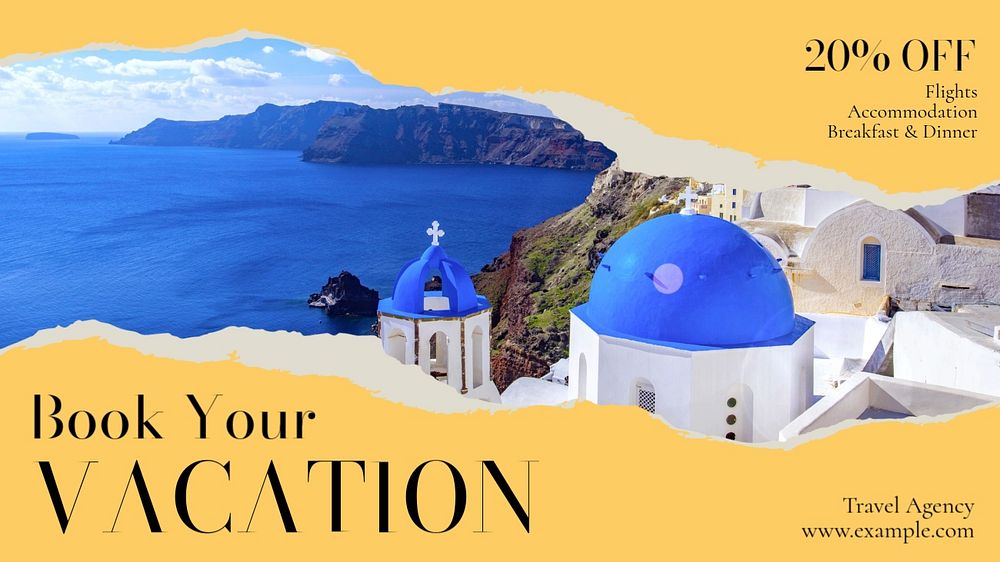 Book your vacation  blog banner template, editable text