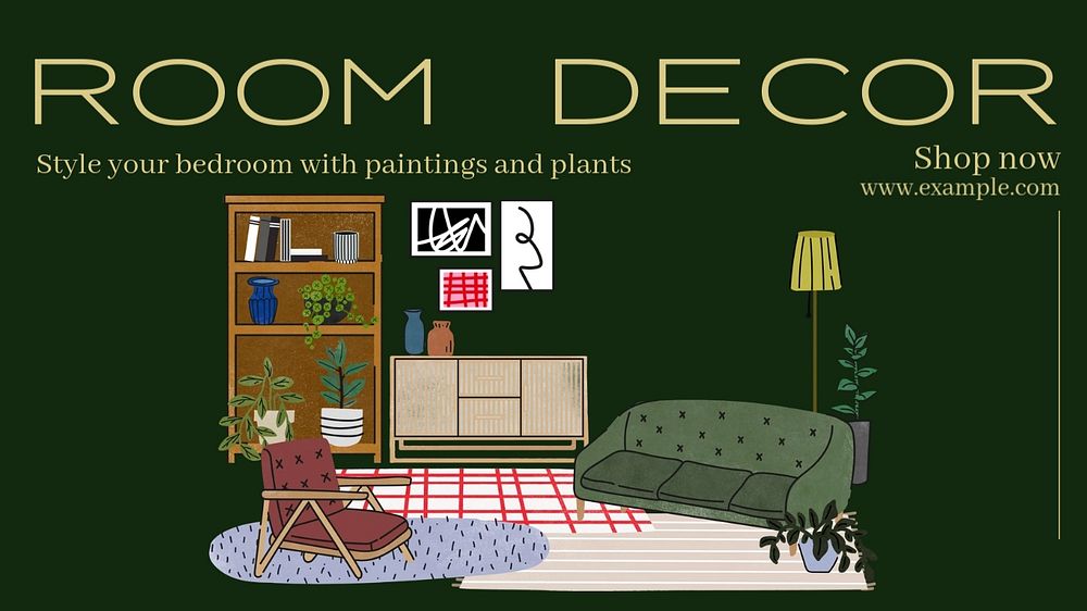 Room decoration  blog banner template, editable text