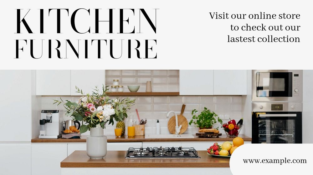 Kitchen furniture blog banner template, editable text