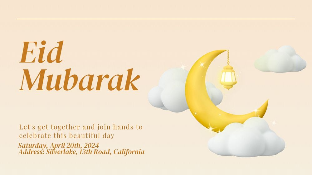 Eid mubarak  blog banner template, editable text