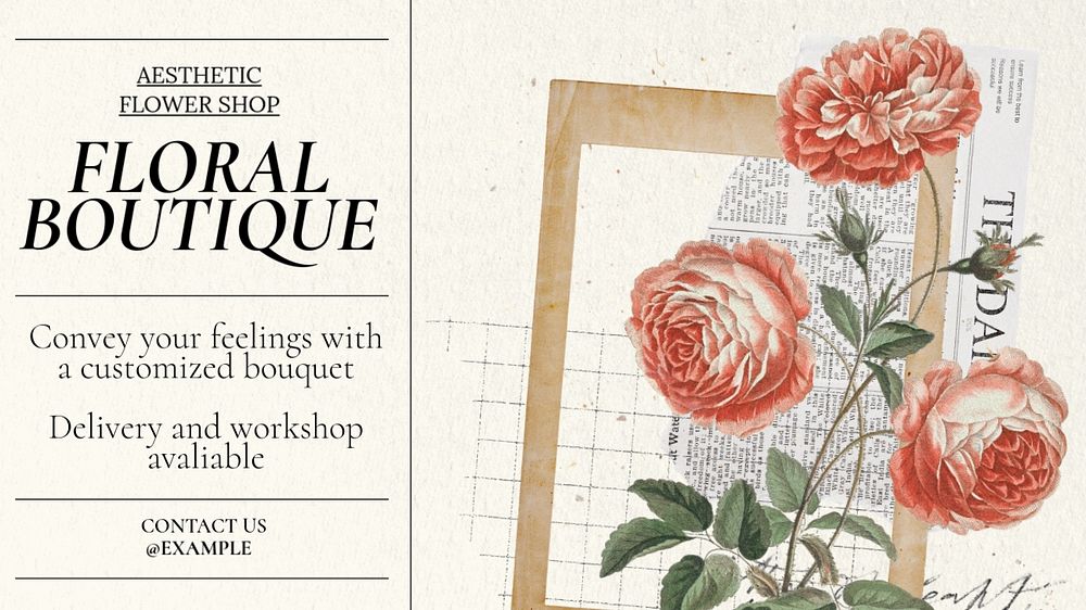 Floral boutique  blog banner template, editable text