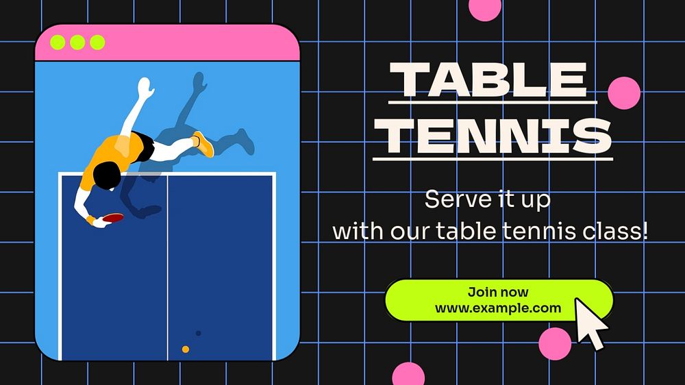 Table tennis  blog banner template, editable text