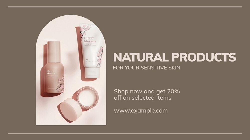 Natural skincare  blog banner template, editable text