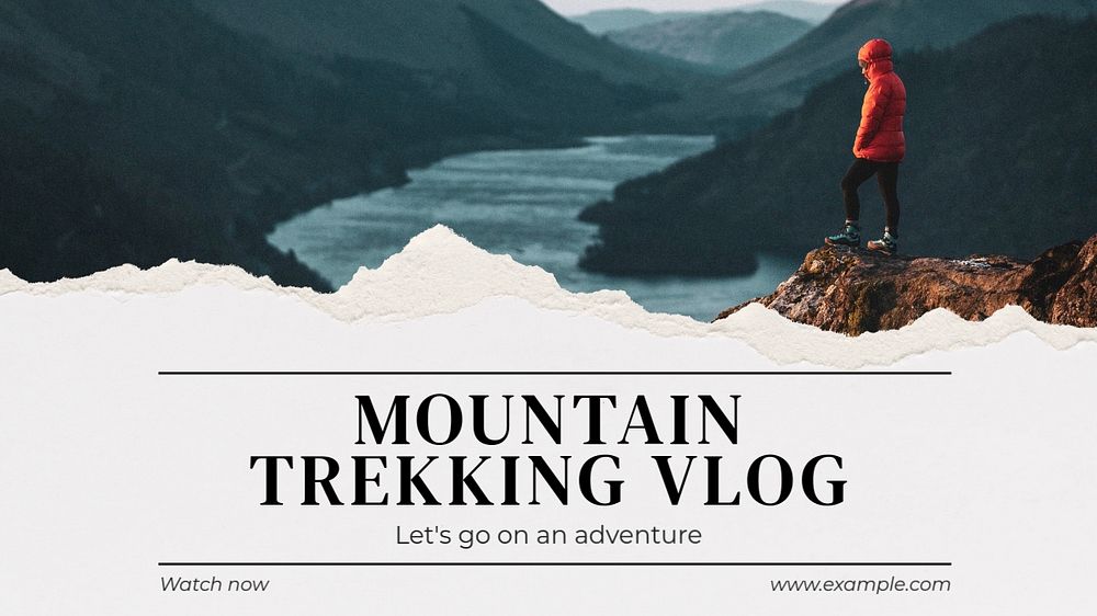 Mountain trekking vlog  blog banner template, editable text