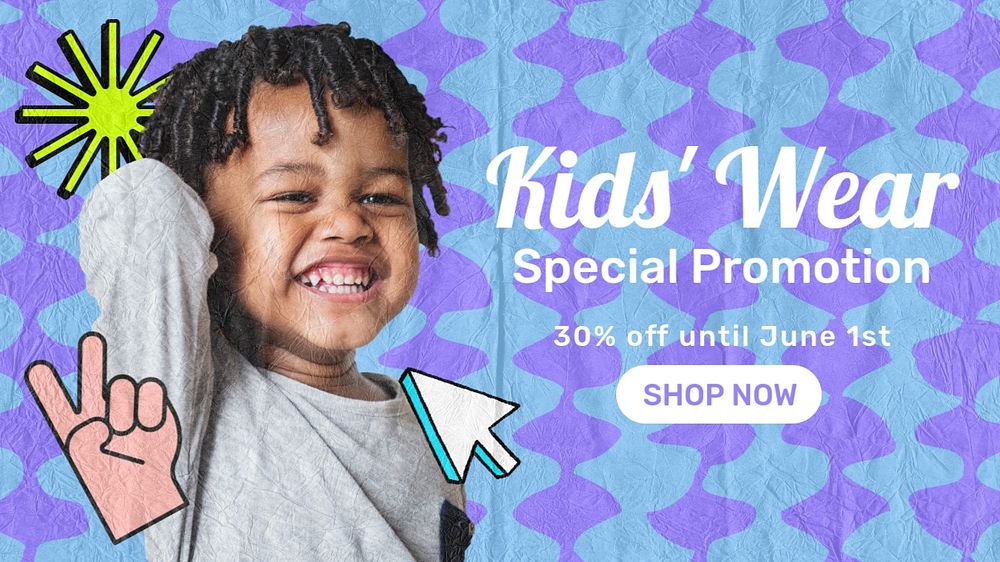 Kids' wear promotion blog banner template, editable text