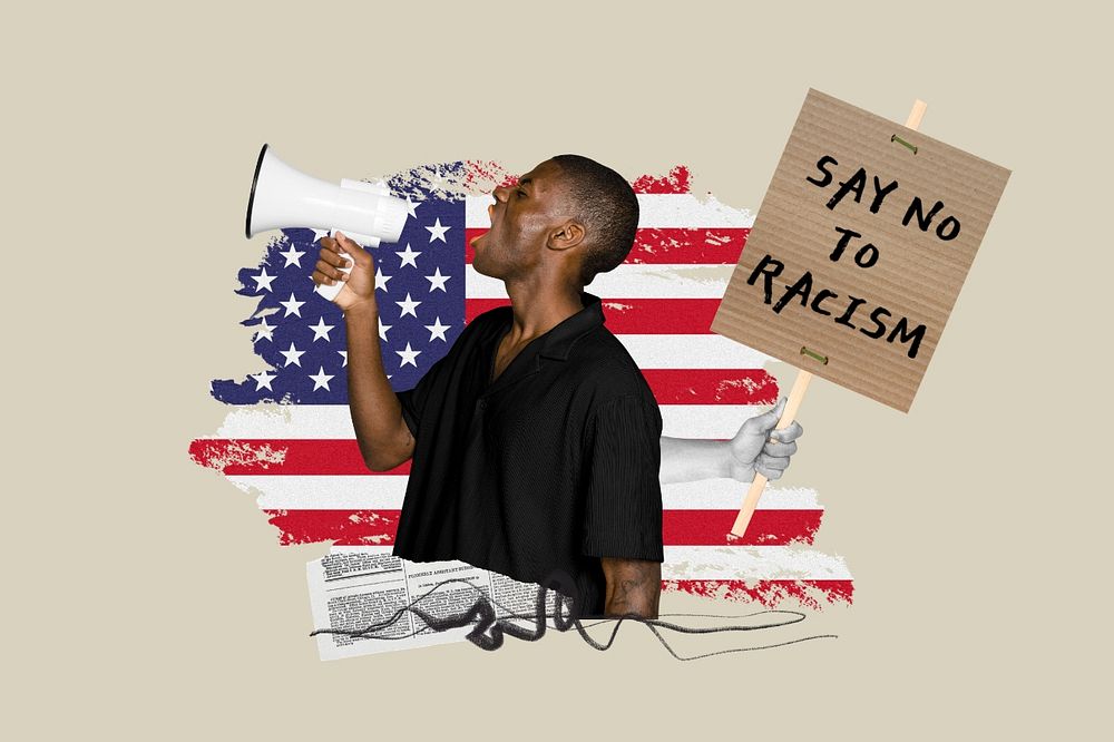 No racism protest, activism photo collage, editable design