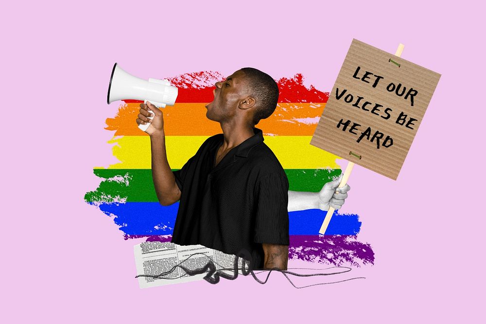 Let our voices be heard, LGBT pride photo collage, editable design