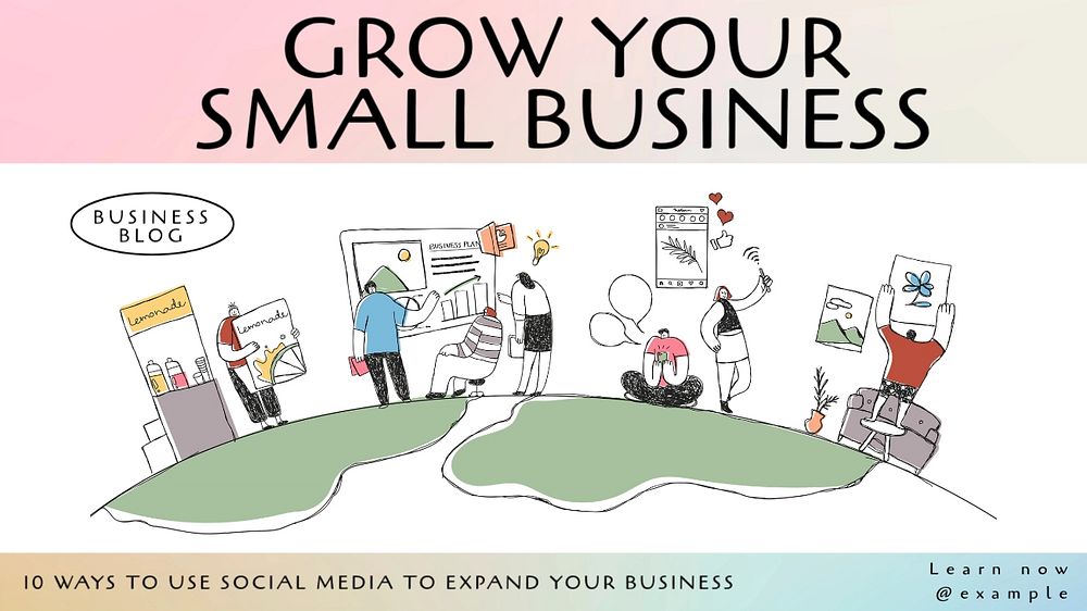 Grow small business  blog banner template, editable text