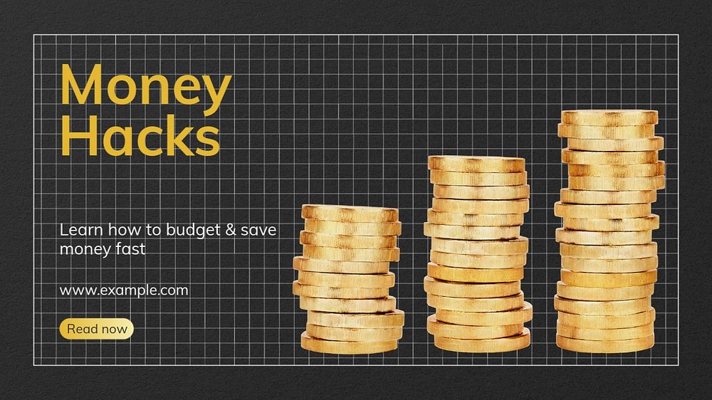 Money hacks article  blog banner template, editable text