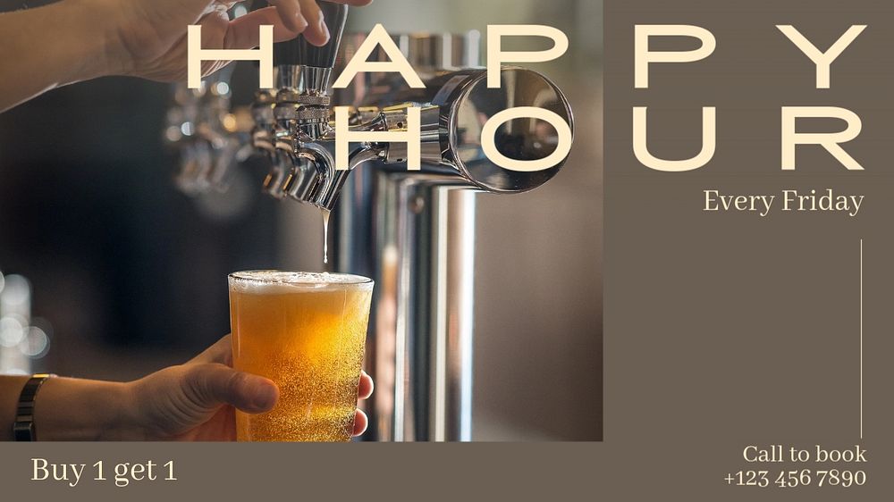 Beer happy hour blog banner template, editable text