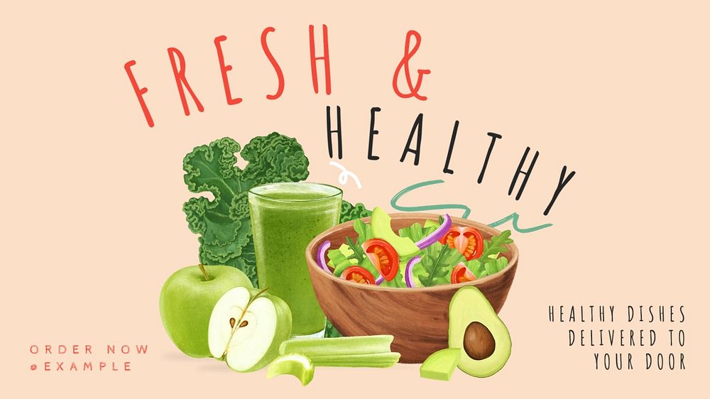 Fresh & healthy food  blog banner template, editable text