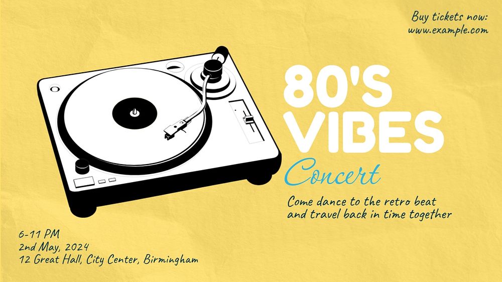 80's vibes concert blog banner template, editable text