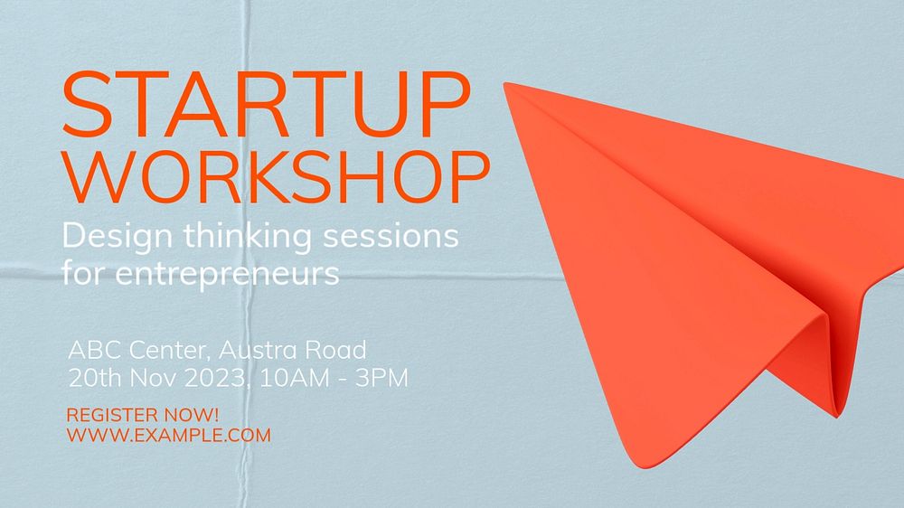 Startup workshop blog banner template, editable text