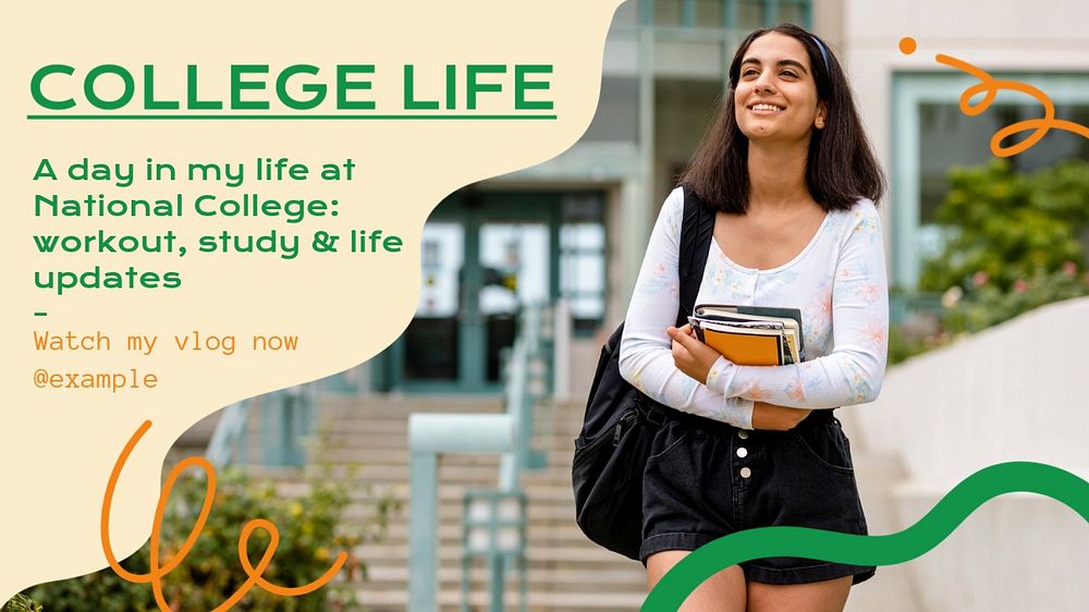 College life vlog  blog banner template, editable text