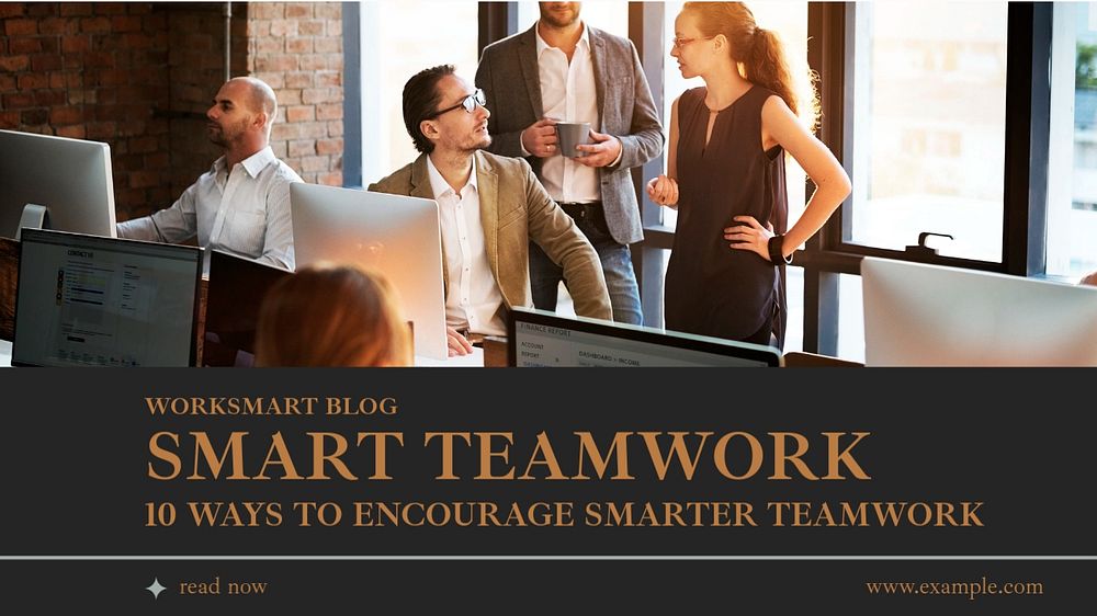 Smart teamwork  blog banner template, editable text