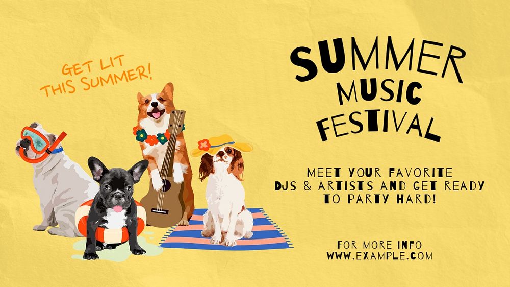 Summer music festival  blog banner template, editable text