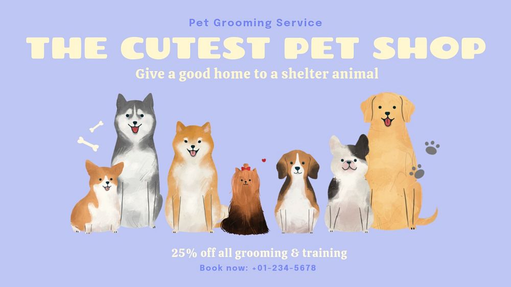 Pet grooming  blog banner template, editable text