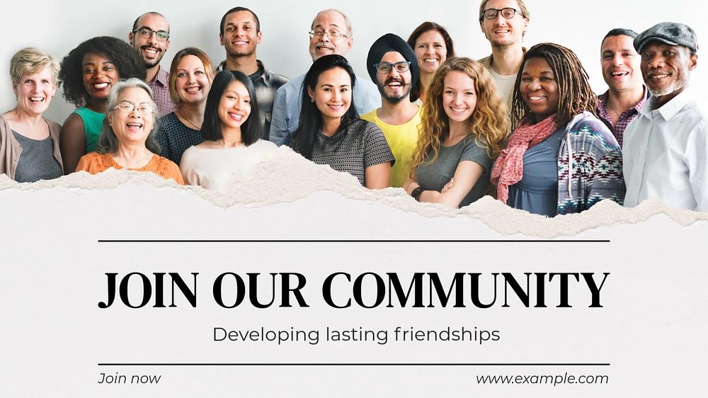 Join our community  blog banner template, editable text