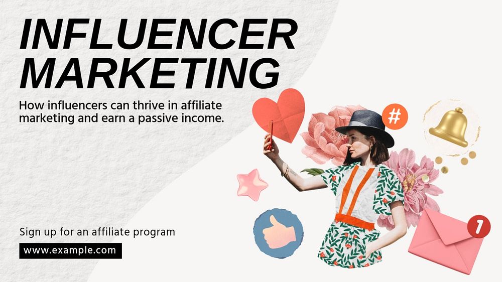 Influencer marketing blog banner template, editable text