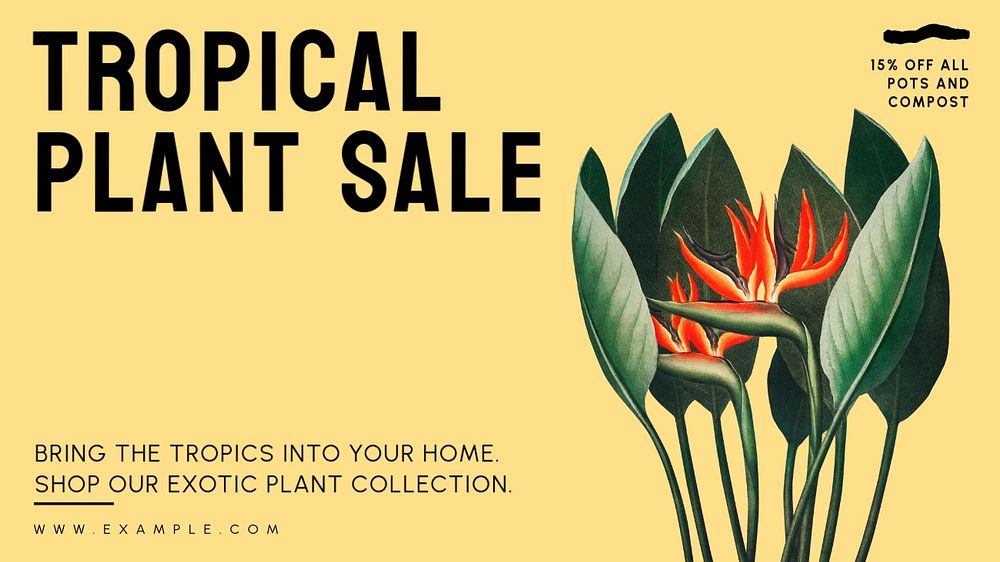 Tropical plant sale  blog banner template, editable text