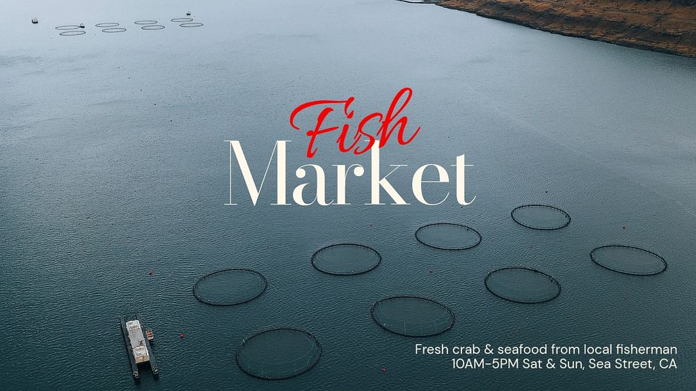 Fish market blog banner template, editable text