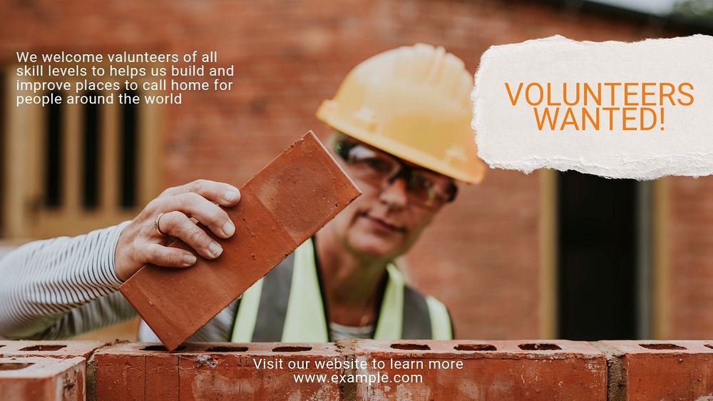 Charity home building  blog banner template, editable text