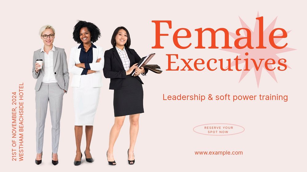 Female executives blog banner template, editable text