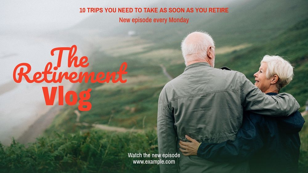 Retirement vlog blog banner template, editable text