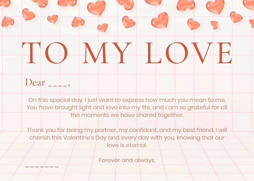 Love letter template, editable text