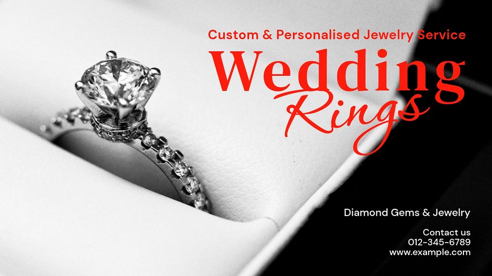 Wedding rings blog banner template, editable text