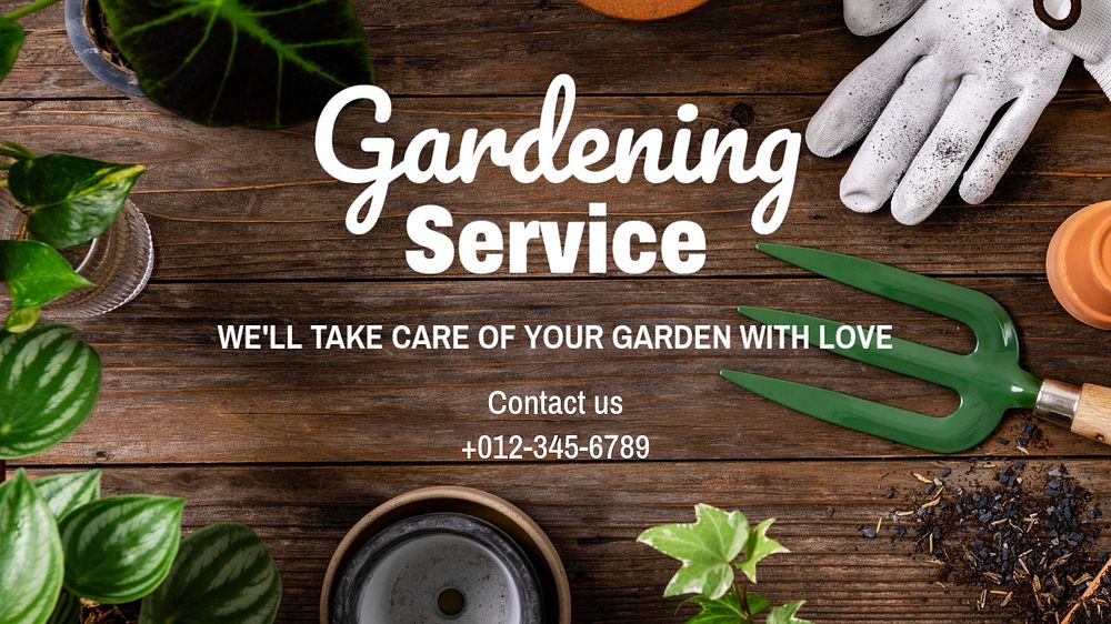 Gardening service blog banner template, editable text