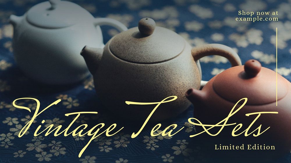 Vintage tea blog banner template, editable text