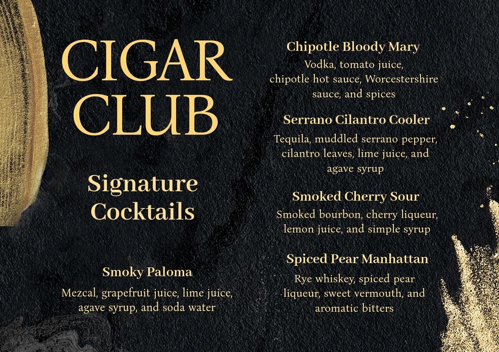 Cocktail menu template, editable design