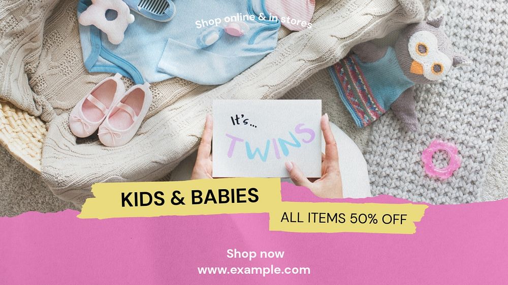 Sale, kid & baby Facebook cover template, editable design