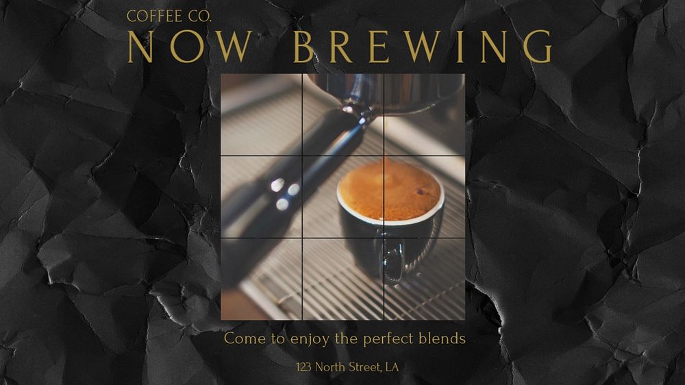 Now brewing, cafe blog banner template, editable text