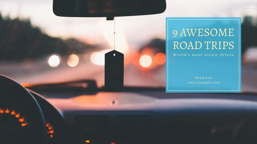 Awesome road trip blog banner template, editable text