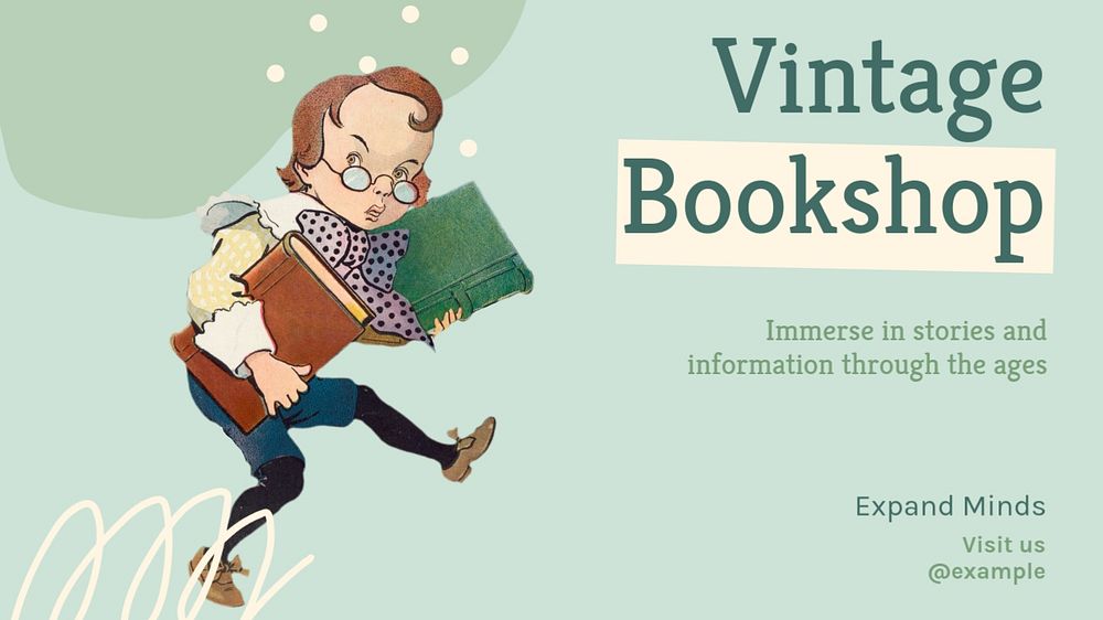 Vintage bookshop  blog banner template, editable text