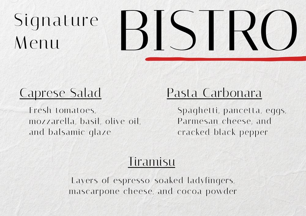 Signature menu template, editable design