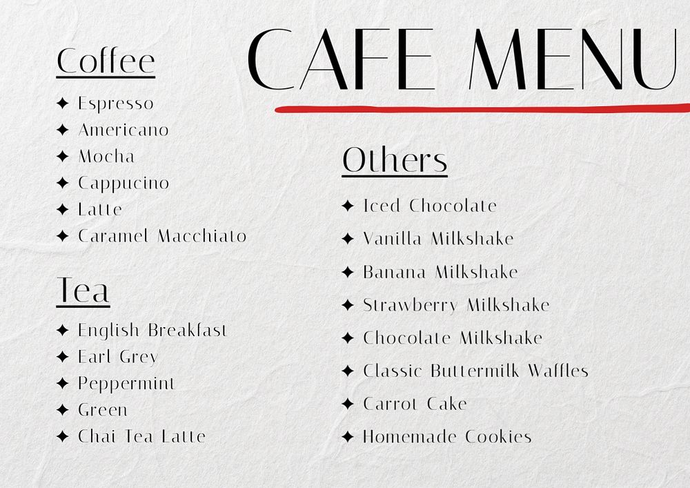 Cafe menu template, editable design