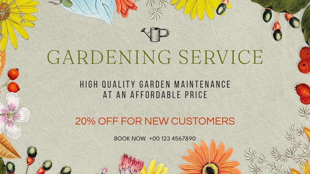 Gardening service blog banner template, editable text