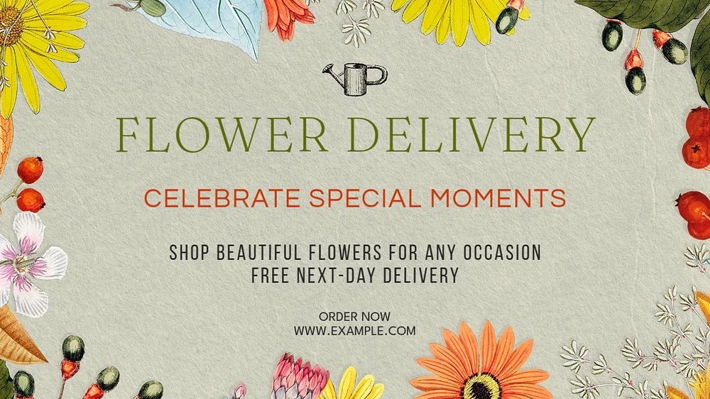 Flower delivery blog banner template, editable text