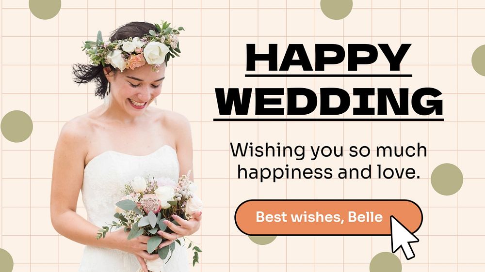 Happy wedding  blog banner template, editable text