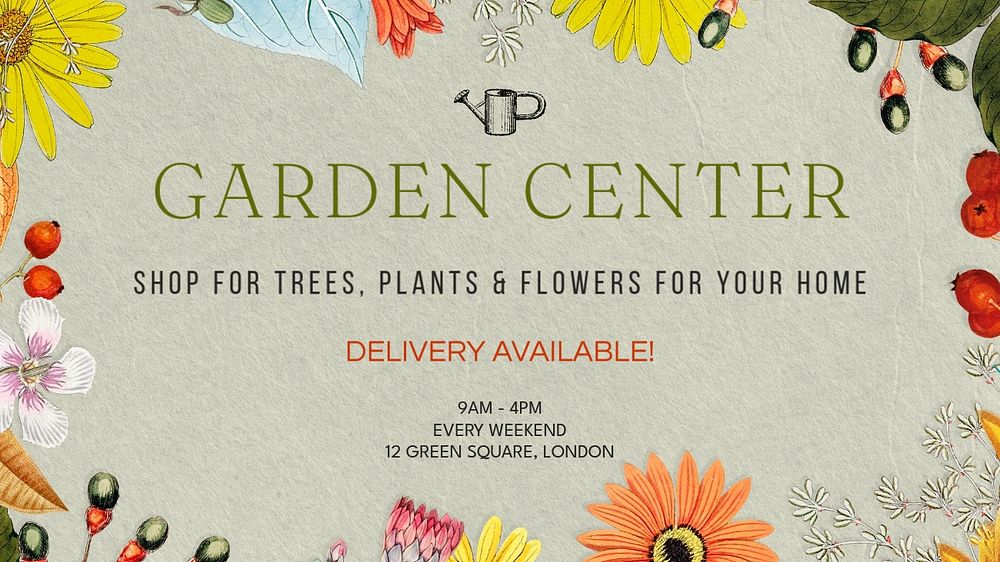 Garden center blog banner template, editable text